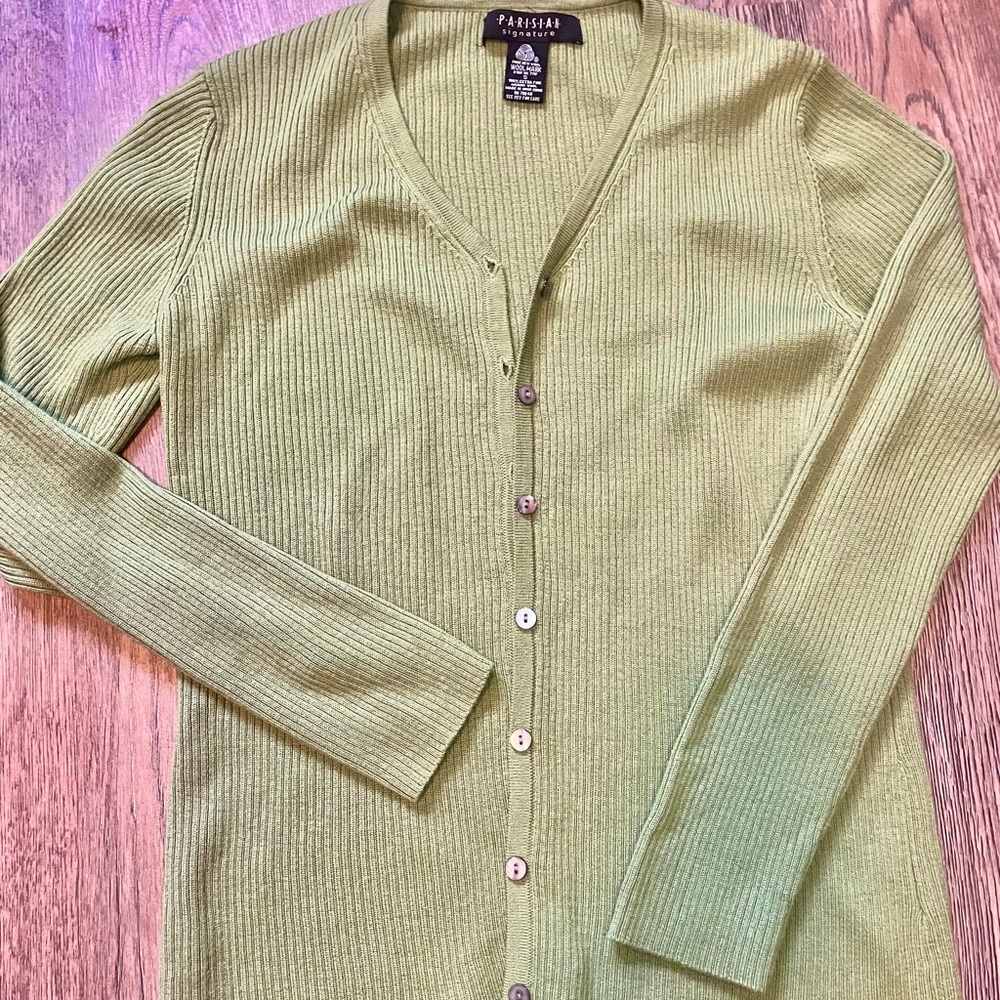 Parisian Works Women's Green Cardigan Sweater